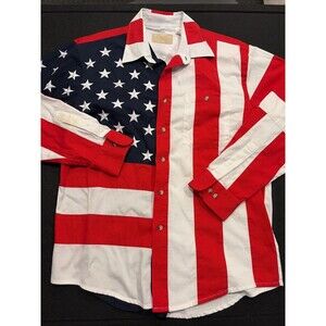 Vtg Rare Scully Western Shirt Adult Mens Sz Large Red White Blue American Flag